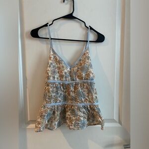 American Eagle Outfitters Blue and Tan Floral Top